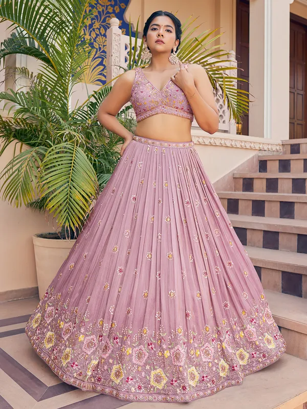 Gorgeous mauve pink georgette lehenga choli
