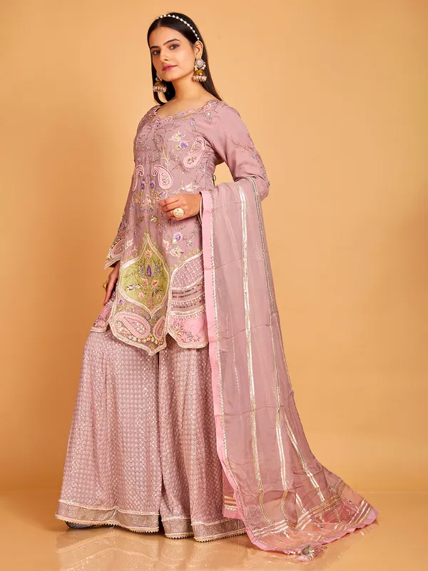 Gorgeous mauve pink georgette sharara suit