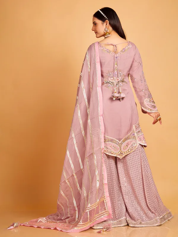 Gorgeous mauve pink georgette sharara suit