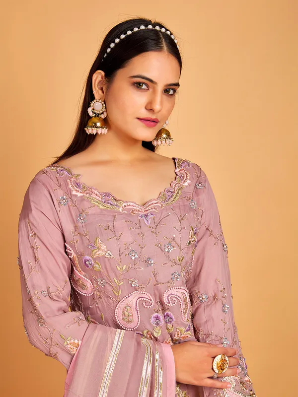 Gorgeous mauve pink georgette sharara suit