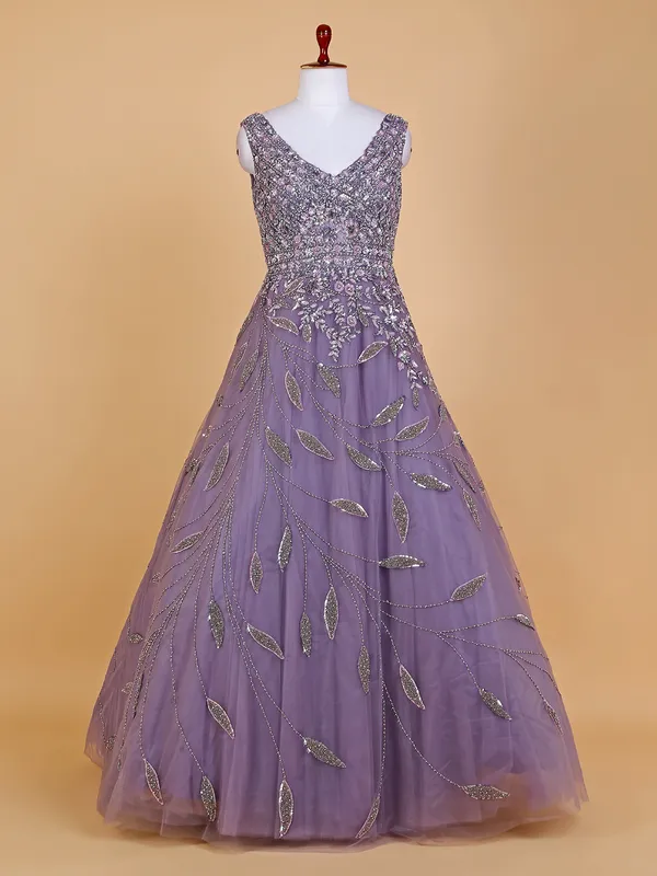 Gorgeous mauve purple net gown