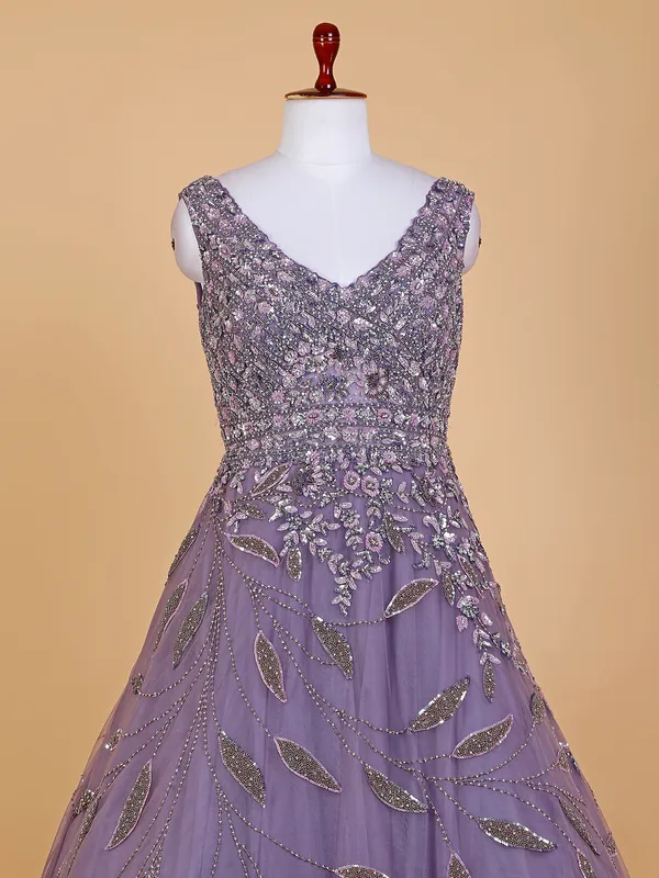 Gorgeous mauve purple net gown
