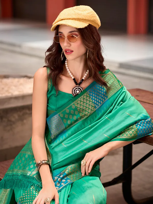 Gorgeous mint green banarasi silk saree
