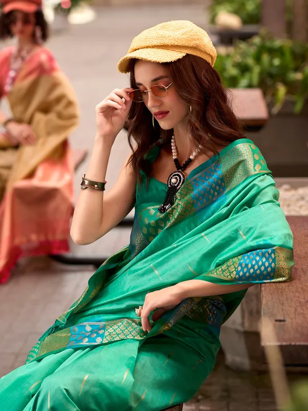 Gorgeous mint green banarasi silk saree