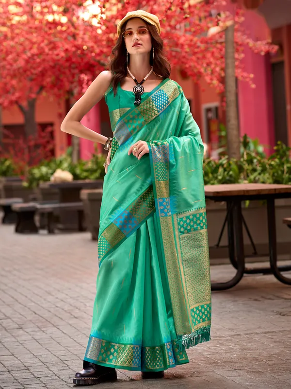 Gorgeous mint green banarasi silk saree