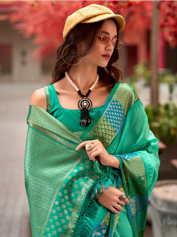 Gorgeous mint green banarasi silk saree