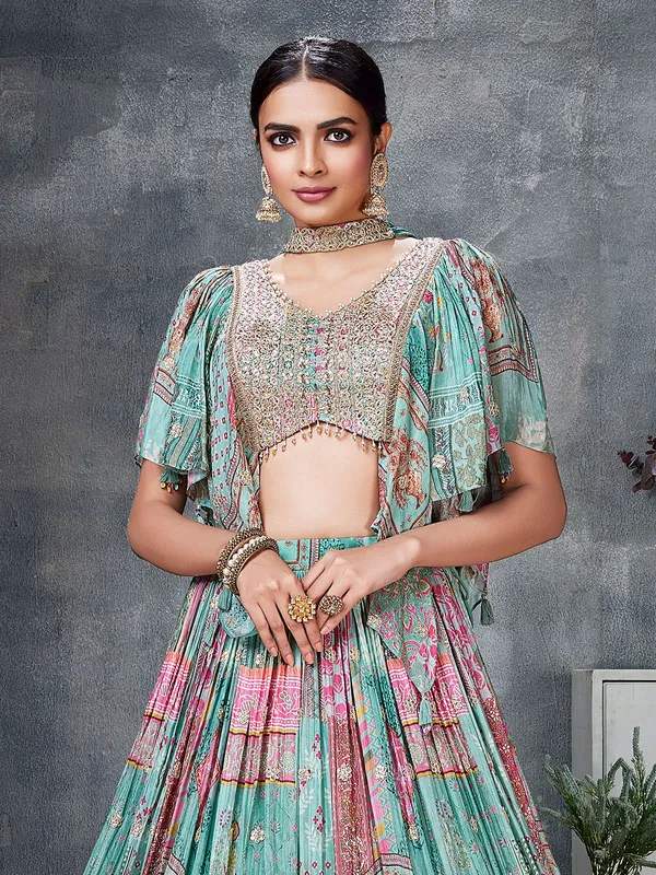 Gorgeous mint green printed lehenga choli