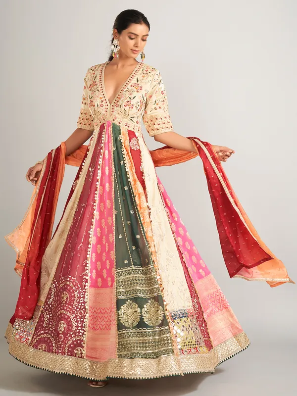 Gorgeous multicplour silk anarkali salwar suit