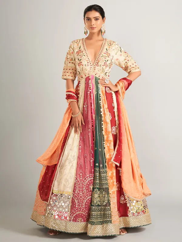 Gorgeous multicplour silk anarkali salwar suit
