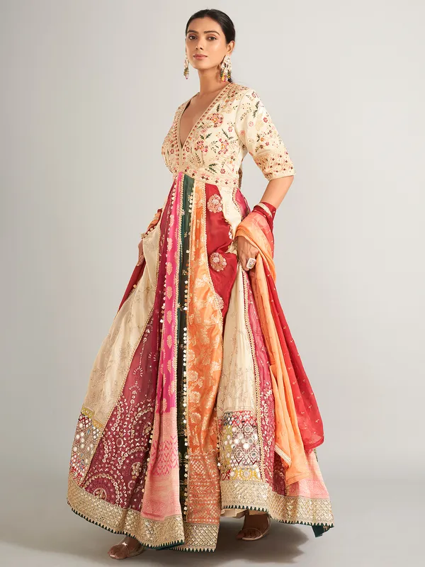 Gorgeous multicplour silk anarkali salwar suit
