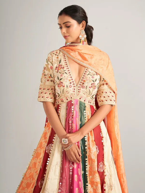 Gorgeous multicplour silk anarkali salwar suit