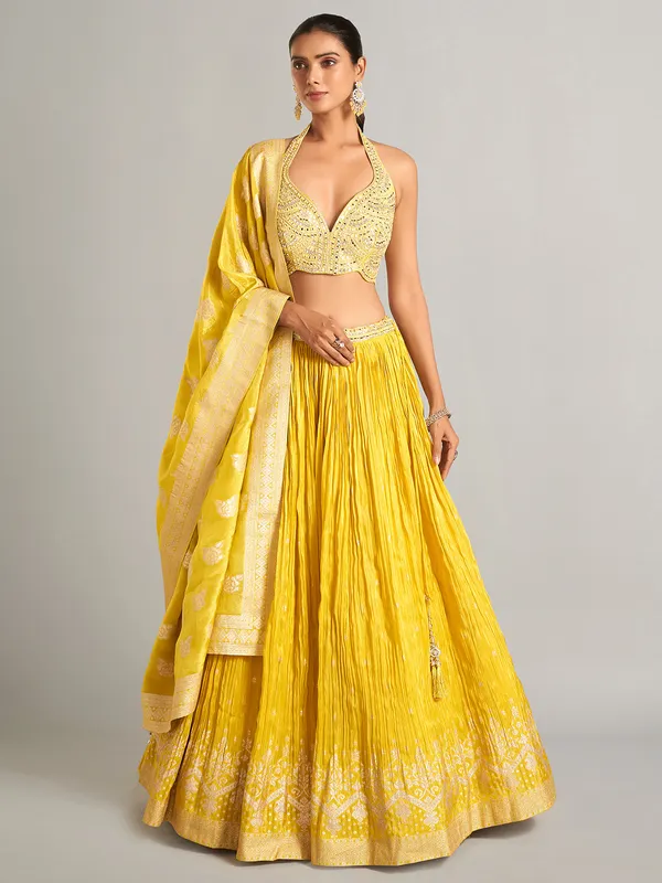 Gorgeous mustard yellow laycra lehenga choli