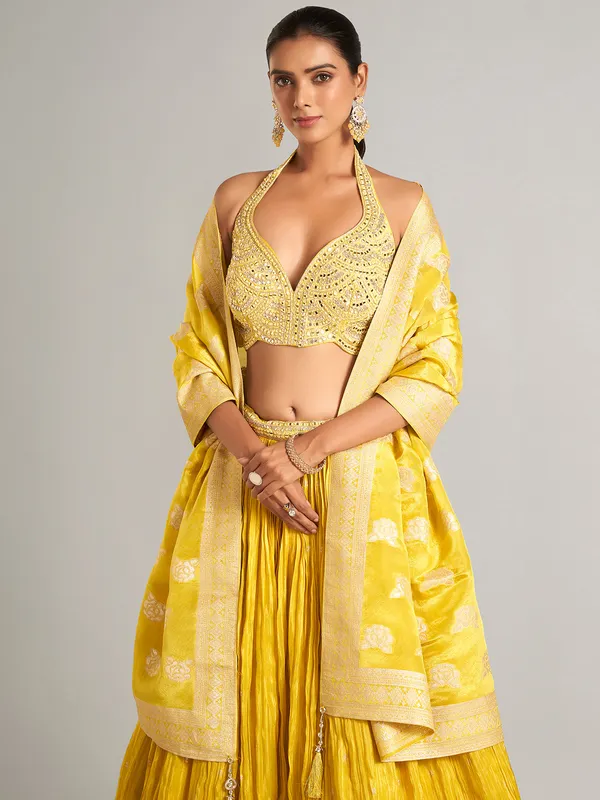 Gorgeous mustard yellow laycra lehenga choli