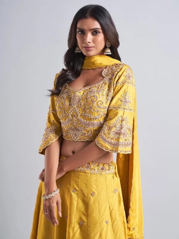Gorgeous mustard yellow silk lehenga choli