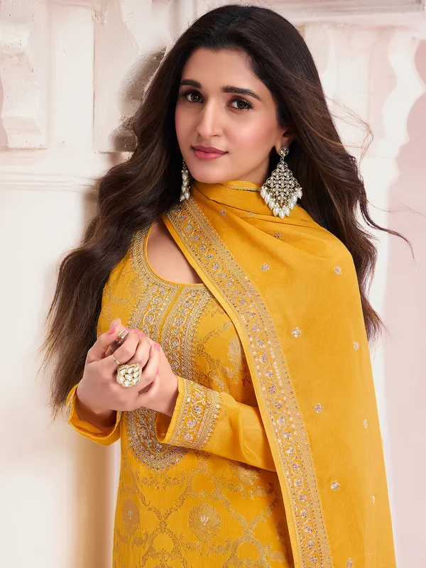 Gorgeous mustard yellow silk salwar suit