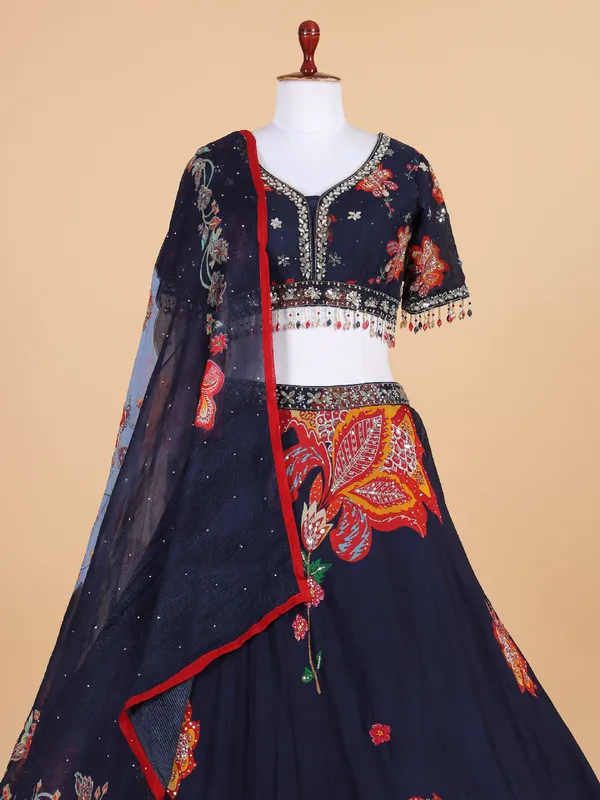 Gorgeous navy lehenga choli with dupatta