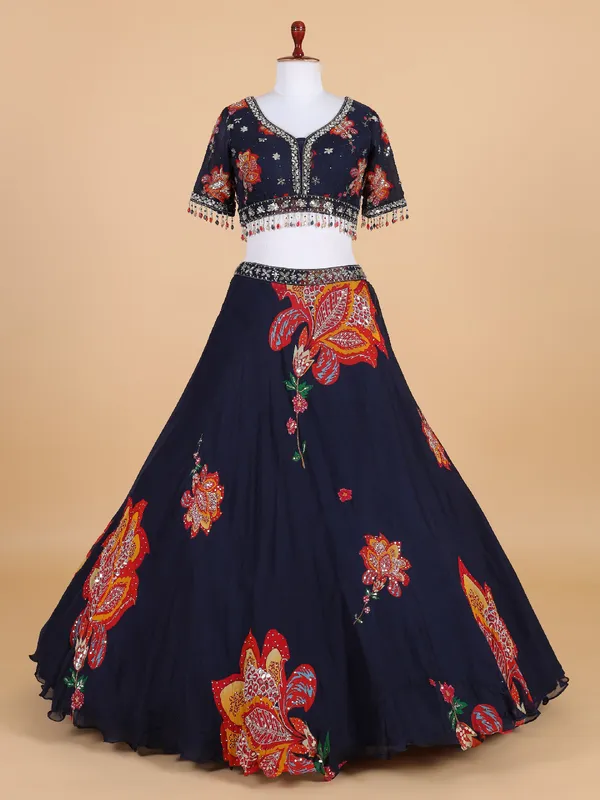 Gorgeous navy lehenga choli with dupatta