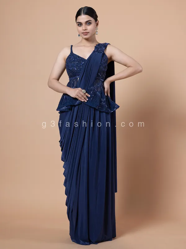 Gorgeous navy lycra ready to wear saree