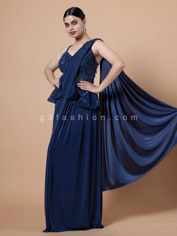Gorgeous navy lycra ready to wear saree