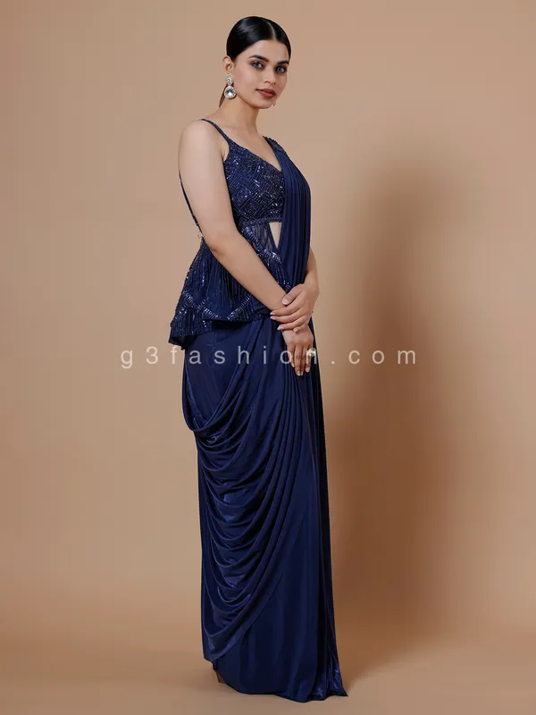 Gorgeous navy lycra ready to wear saree