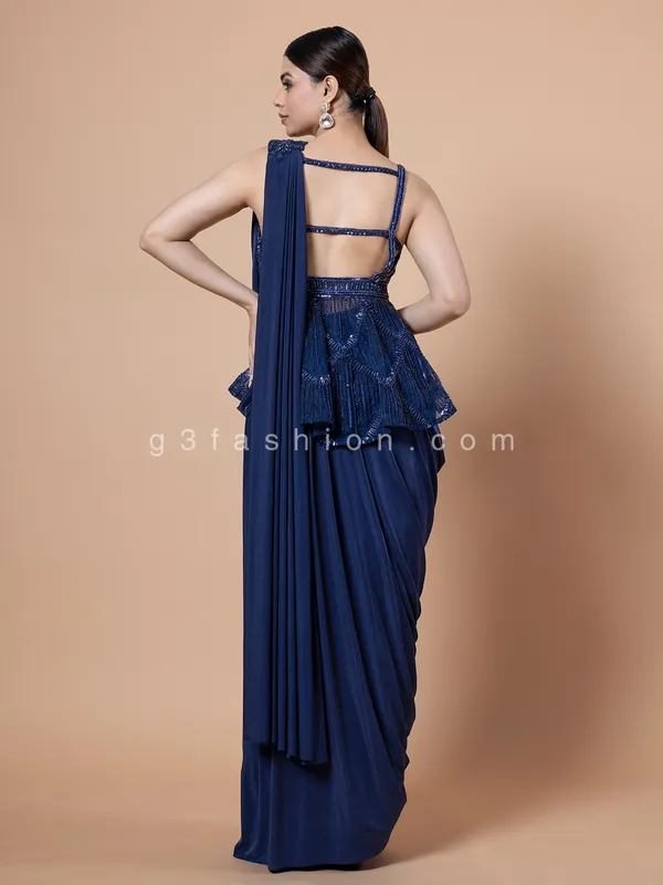 Gorgeous navy lycra ready to wear saree