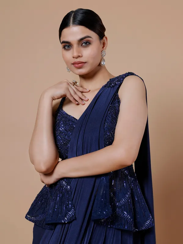 Gorgeous navy lycra ready to wear saree