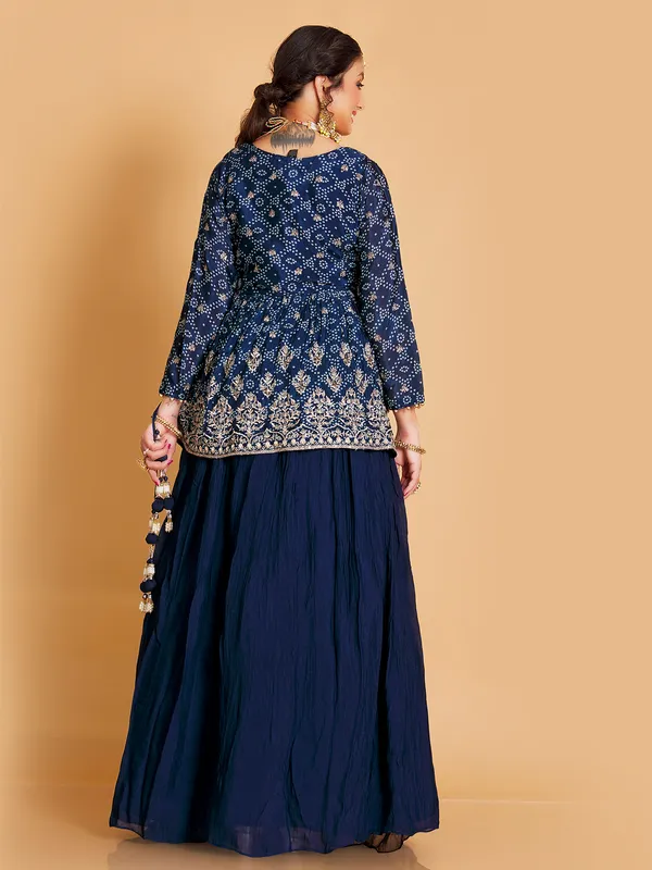 Gorgeous navy silk printed lehenga suit