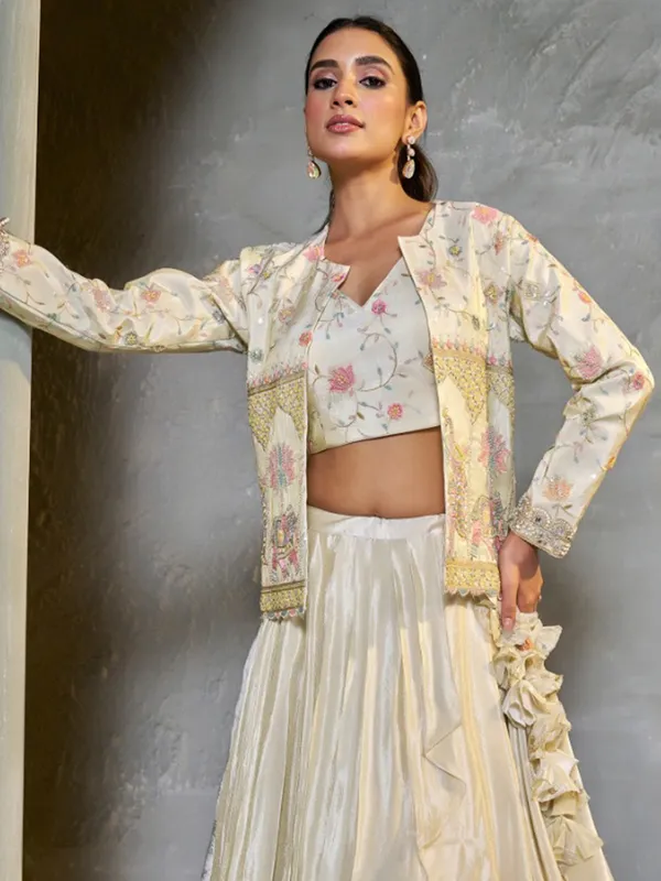 Gorgeous off-white satin lehenga choli