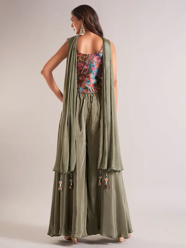 Gorgeous olive silk palazzo salwar suit