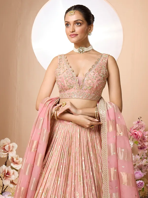 Gorgeous pastel pink wedding style lehenga choli