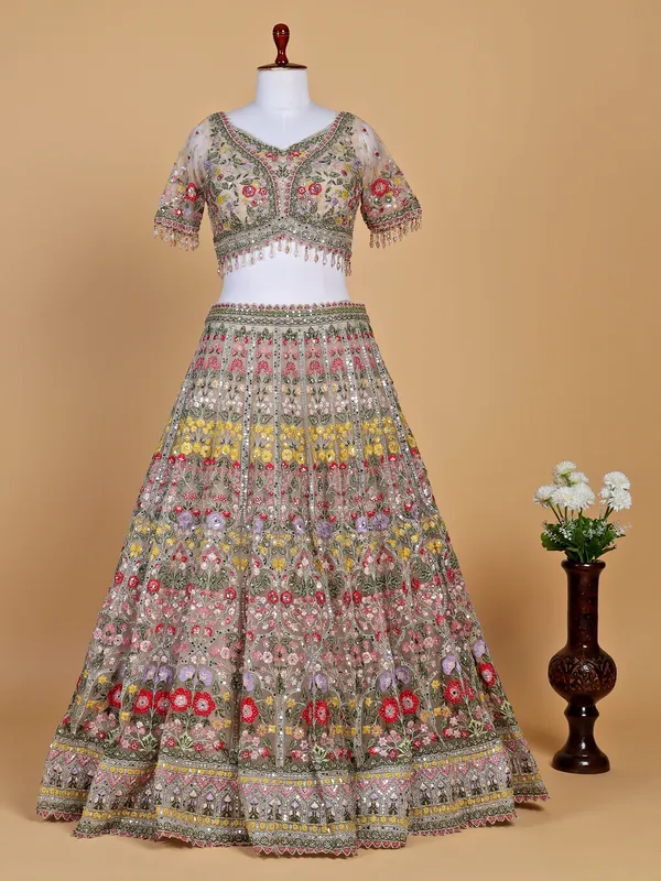 Gorgeous peach net lehenga choli