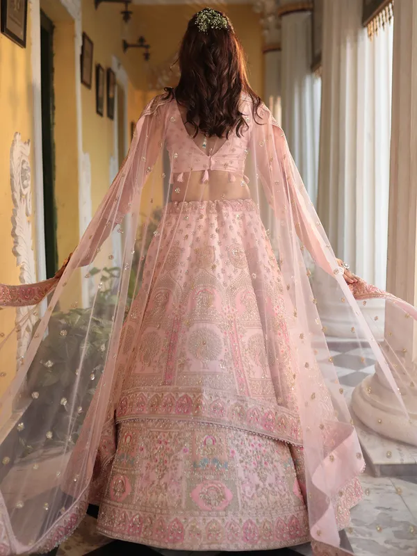 Gorgeous pink lehenga choli in raw silk