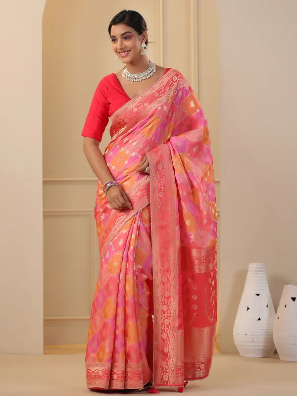 Gorgeous pink silk saree