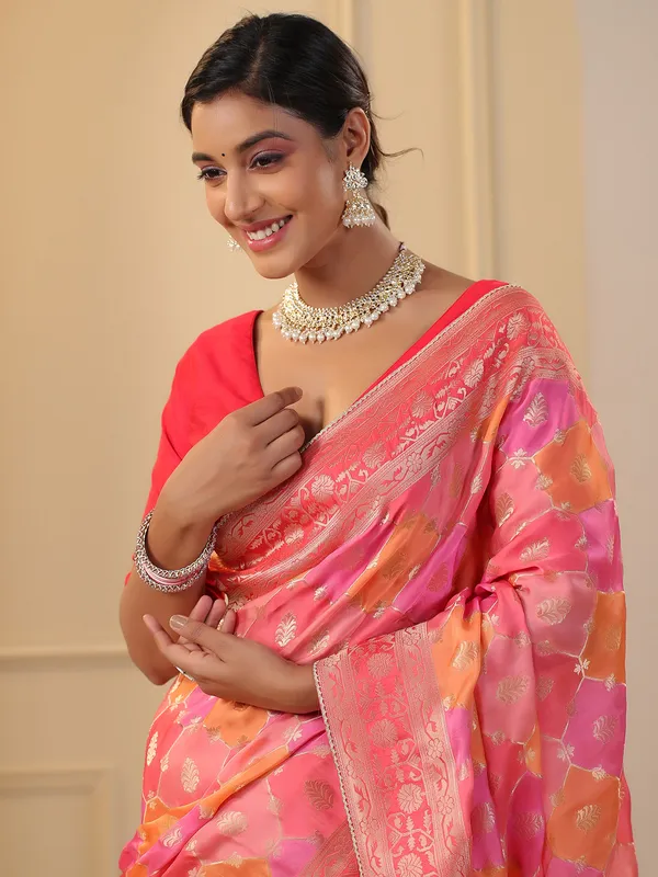 Gorgeous pink silk saree