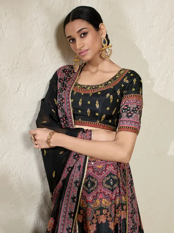 Gorgeous printed black silk lehenga choli