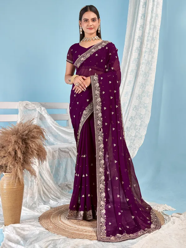 Gorgeous purple georgette saree