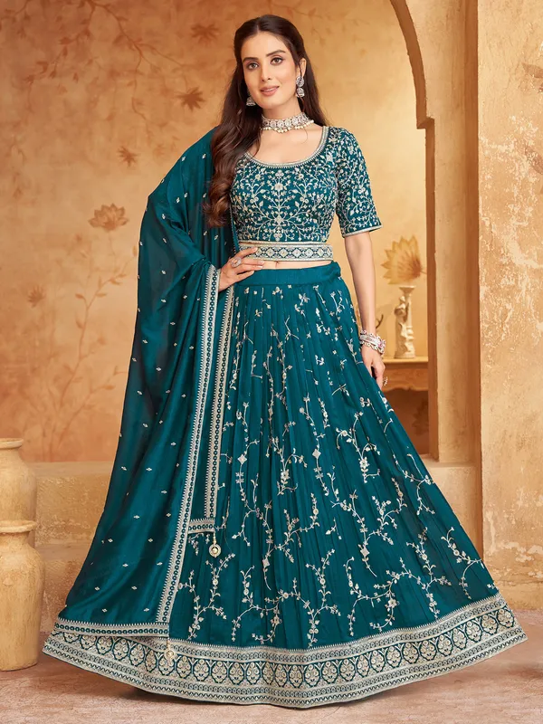 Gorgeous rama blue raw silk lehenga choli