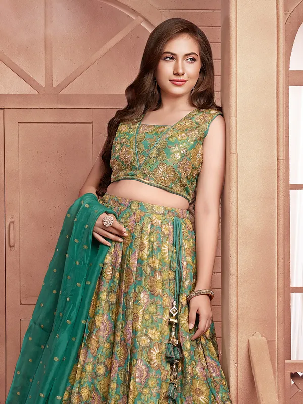 Gorgeous rama green printed lehenga choli