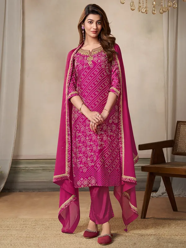 Gorgeous rani color printed salwar suit