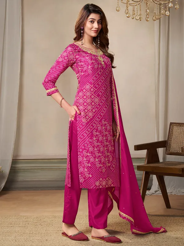 Gorgeous rani color printed salwar suit