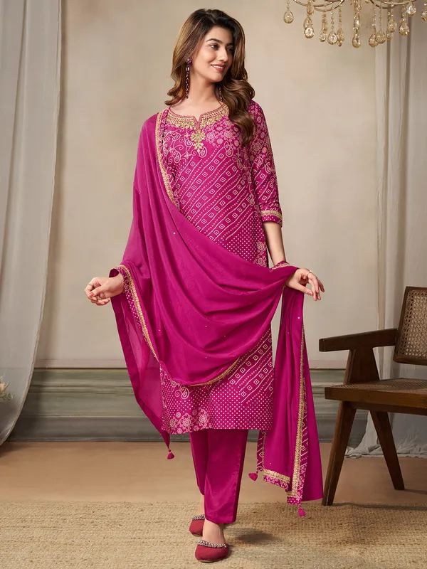 Gorgeous rani color printed salwar suit