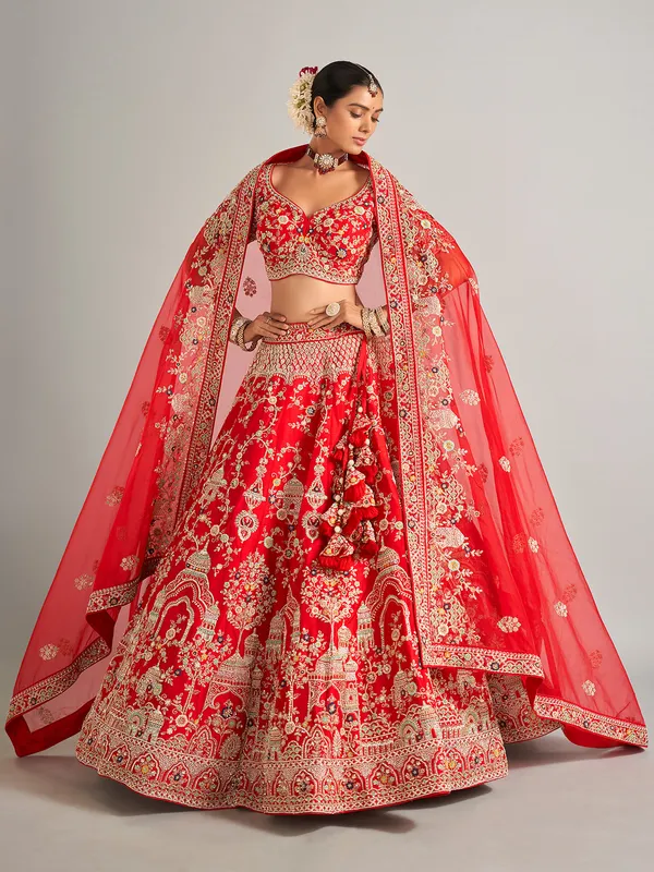 Gorgeous raw silk lehenga choli in red