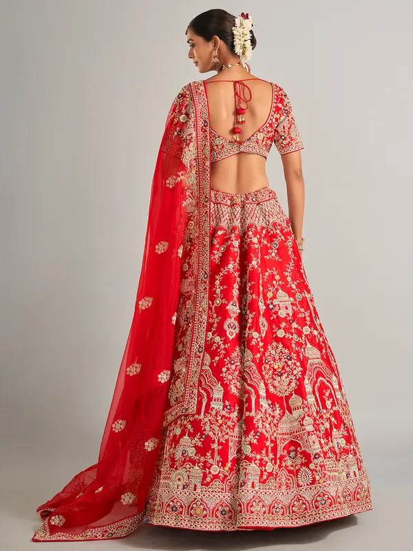 Gorgeous raw silk lehenga choli in red