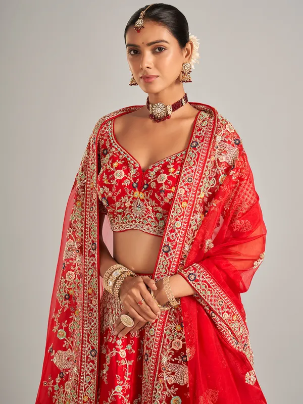 Gorgeous raw silk lehenga choli in red