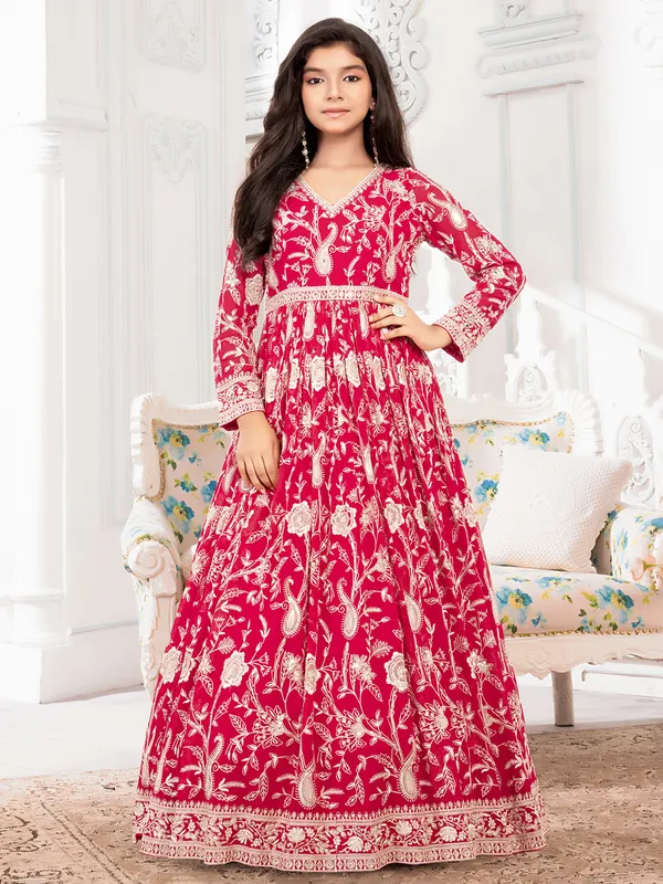 Gorgeous red georgette gown for girls