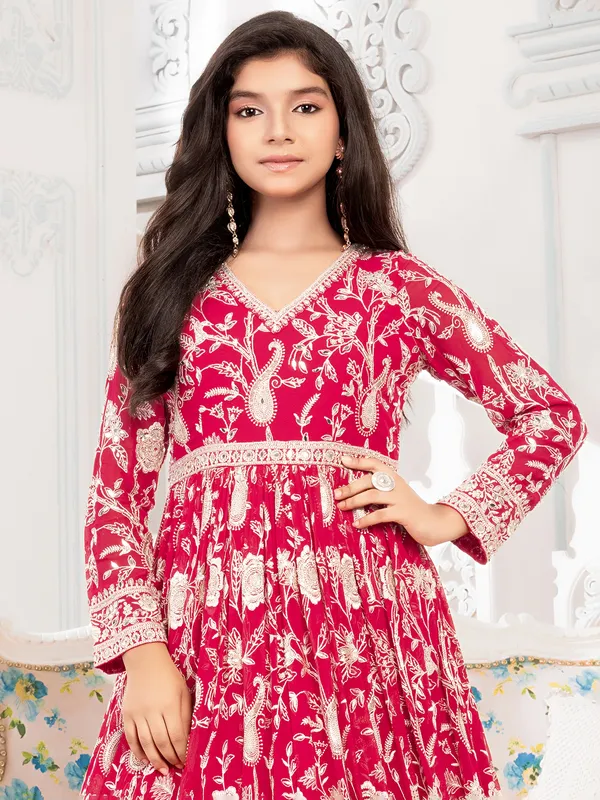 Gorgeous red georgette gown for girls