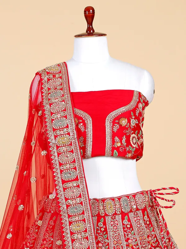 Gorgeous red raw silk lehenga choli