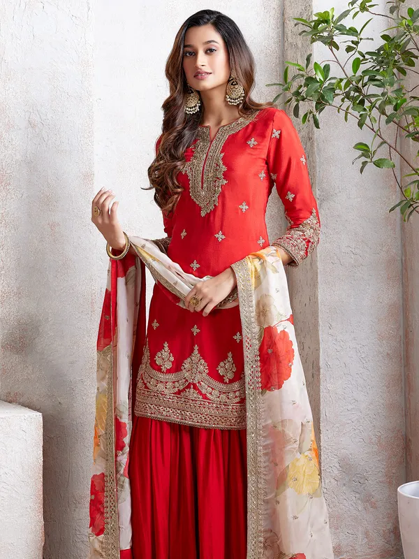 Gorgeous red sharara salwar suit