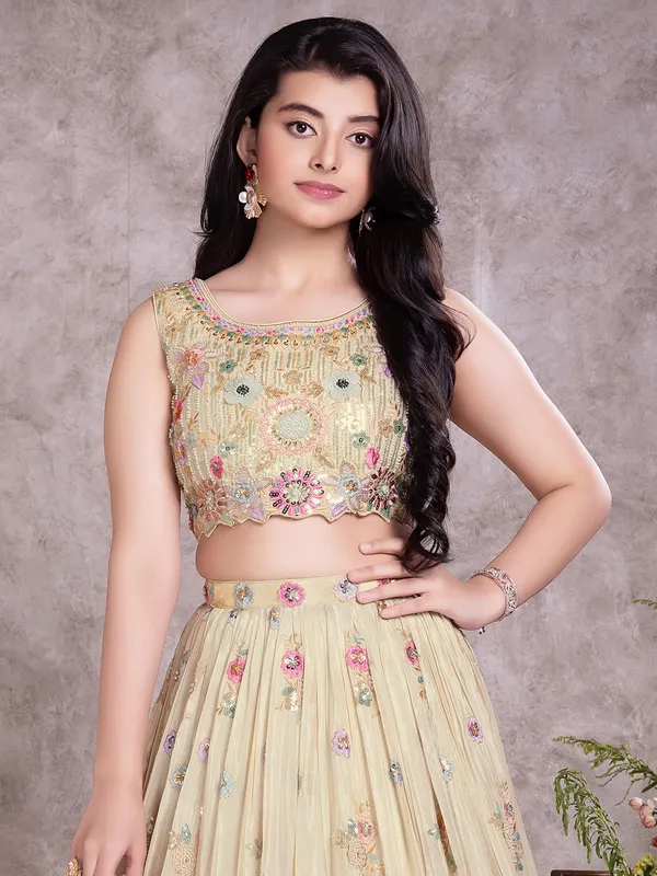 Gorgeous silk beige lehenga choli for girls