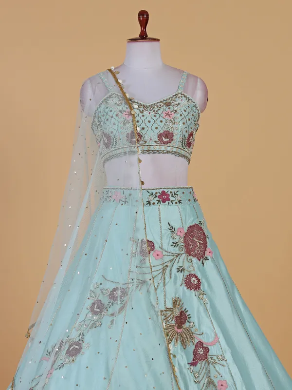 Gorgeous sky blue lahenga choli for wedding